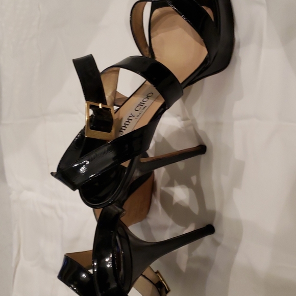Black Patent Leather Open Toe Jimmy Choo Heels - Picture 3 of 4